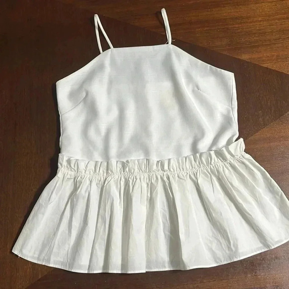 Maeve White Poplin Peplum Top Size M - Picture 2 of 7